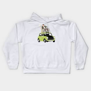 Mr Bean driving his car from the roof Kids Hoodie